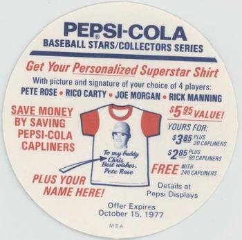 1977 Pepsi-Cola Collection Glove Discs #NNO Bob Watson Back