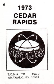 1973 TCMA Cedar Rapids Astros #6 Fred Mims Back