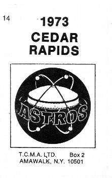 1973 TCMA Cedar Rapids Astros #14 Mike Stanton Back