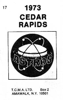 1973 TCMA Cedar Rapids Astros #17 Bill Melendez Back