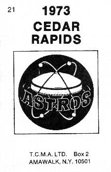 1973 TCMA Cedar Rapids Astros #21 Alfredo Javier Back