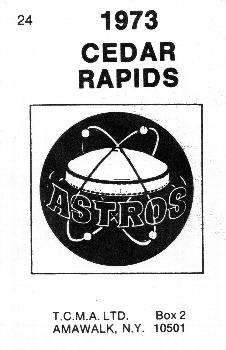 1973 TCMA Cedar Rapids Astros #24 Eleno Cuen Back