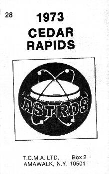 1973 TCMA Cedar Rapids Astros #28 Jorge Moreno Back