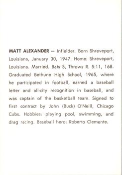 1973 J.P. Kelly Bank Wichita Aeros Baseball #NNO Matt Alexander Back