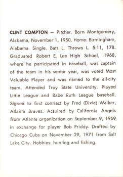 1973 J.P. Kelly Bank Wichita Aeros Baseball #NNO Clint Compton Back
