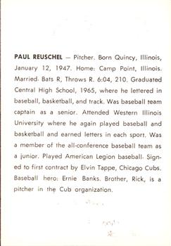 1973 J.P. Kelly Bank Wichita Aeros Baseball #NNO Paul Reuschel Back