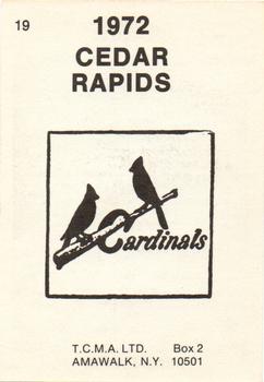 1972 TCMA Cedar Rapids Cardinals #19 Mike Proffitt Back