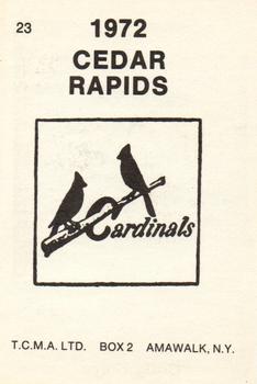 1972 TCMA Cedar Rapids Cardinals #23 Craig Burns Back