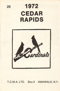 1972 TCMA Cedar Rapids Cardinals #26 Mark Mueller Back