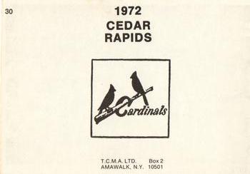1972 TCMA Cedar Rapids Cardinals #30 Team Photo Back