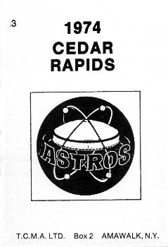 1974 TCMA Cedar Rapids Astros #3 Jesus Reyes Back