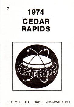1974 TCMA Cedar Rapids Astros #7 Dave Aloi Back