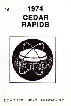 1974 TCMA Cedar Rapids Astros #19 Kevin Drake Back