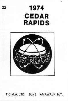 1974 TCMA Cedar Rapids Astros #22 Bob Cluck Back