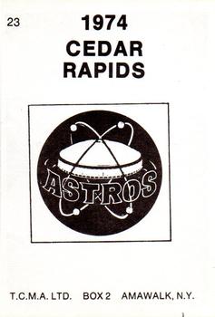1974 TCMA Cedar Rapids Astros #23 Larry Elenes Back