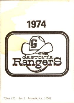1974 TCMA Gastonia Rangers #NNO Mike Bacsik Back