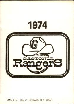 1974 TCMA Gastonia Rangers #NNO Rick Simon Back