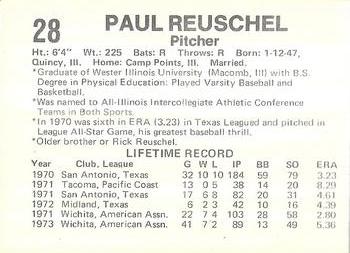 1974 Caruso/One Day Film Wichita Aeros #112 Paul Reuschel Back