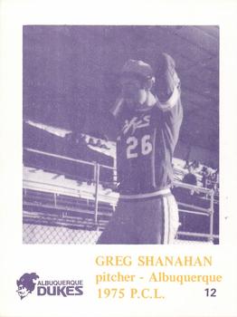 1975 Caruso Albuquerque Dukes #12 Greg Shanahan Front
