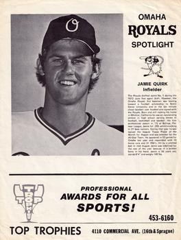 1975 Top Trophies Omaha Royals #NNO Jamie Quirk Front