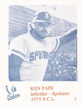 1975 Caruso Spokane Indians #7 Ken Pape Front