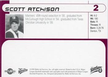 1999 Multi-Ad Wisconsin Timber Rattlers #2 Scott Atchison Back