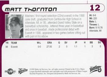 1999 Multi-Ad Wisconsin Timber Rattlers #12 Matt Thornton Back
