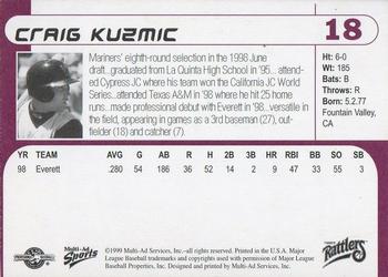 1999 Multi-Ad Wisconsin Timber Rattlers #18 Craig Kuzmic Back