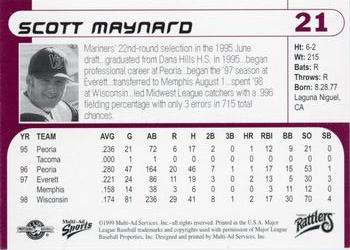 1999 Multi-Ad Wisconsin Timber Rattlers #21 Scott Maynard Back