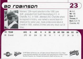 1999 Multi-Ad Wisconsin Timber Rattlers #23 Bo Robinson Back