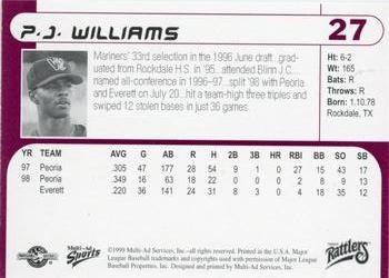 1999 Multi-Ad Wisconsin Timber Rattlers #27 P.J. Williams Back