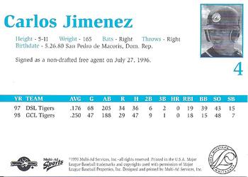 1999 Multi-Ad West Michigan Whitecaps #NNO Carlos Jimenez Back