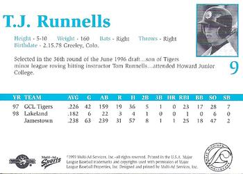 1999 Multi-Ad West Michigan Whitecaps #NNO T.J. Runnells Back
