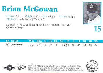 1999 Multi-Ad West Michigan Whitecaps #NNO Brian McGowan Back