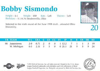 1999 Multi-Ad West Michigan Whitecaps #NNO Bobby Sismondo Back