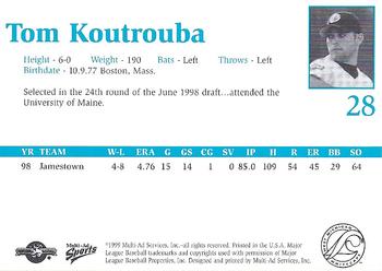 1999 Multi-Ad West Michigan Whitecaps #NNO Tom Koutrouba Back