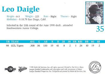 1999 Multi-Ad West Michigan Whitecaps #NNO Leo Daigle Back