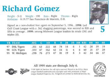1999 Multi-Ad West Michigan Whitecaps Update #5 Richard Gomez Back