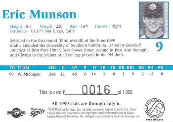 1999 Multi-Ad West Michigan Whitecaps Update #9 Eric Munson Back