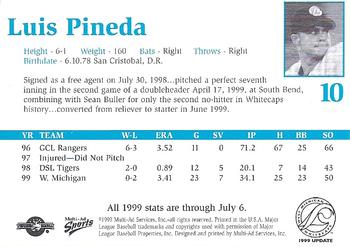 1999 Multi-Ad West Michigan Whitecaps Update #10 Luis Pineda Back