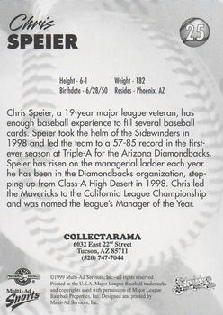 1999 Multi-Ad Tucson Sidewinders #25 Chris Speier Back