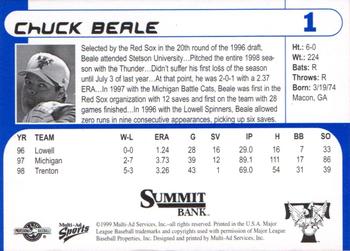 1999 Multi-Ad Trenton Thunder #1 Chuck Beale Back