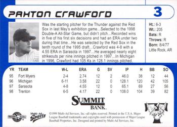 1999 Multi-Ad Trenton Thunder #3 Paxton Crawford Back