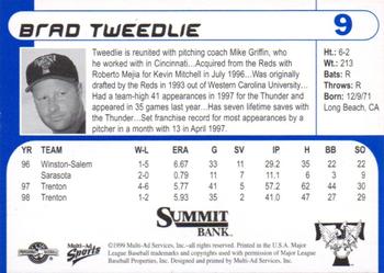 1999 Multi-Ad Trenton Thunder #9 Brad Tweedlie Back