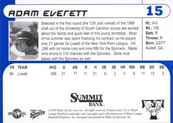 1999 Multi-Ad Trenton Thunder #15 Adam Everett Back