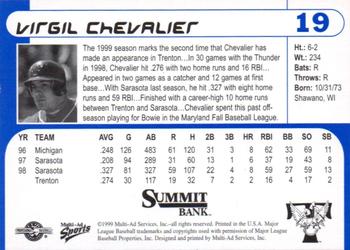 1999 Multi-Ad Trenton Thunder #19 Virgil Chevalier Back
