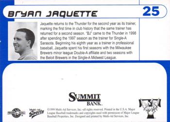 1999 Multi-Ad Trenton Thunder #25 Bryan Jaquette Back