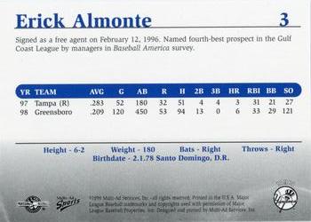 1999 Multi-Ad Tampa Yankees #3 Erick Almonte Back