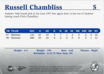 1999 Multi-Ad Tampa Yankees #5 Russell Chambliss Back
