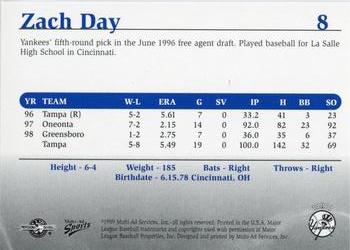 1999 Multi-Ad Tampa Yankees #8 Zach Day Back